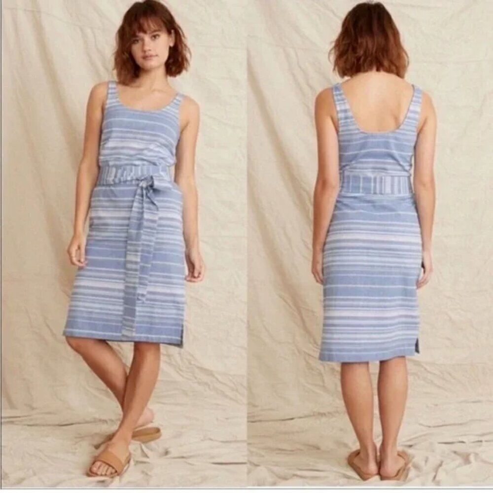 Marine Layer Brea Midi Dress Size XS Blue Stripes Belted Coastal Beach Vacation